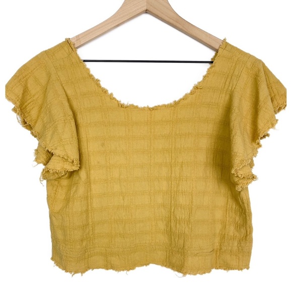 Boutique Tops - A Father's Love Boutique Cotton Boho Flutter Sleeve Crop Top, Yellow - Size L